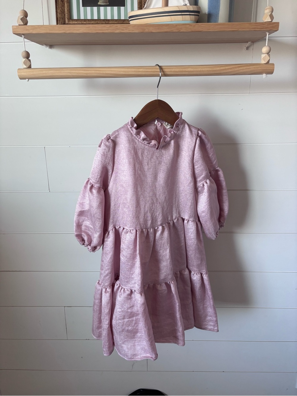 Douuod Pink Shimmer Tiered Ruffle Dress